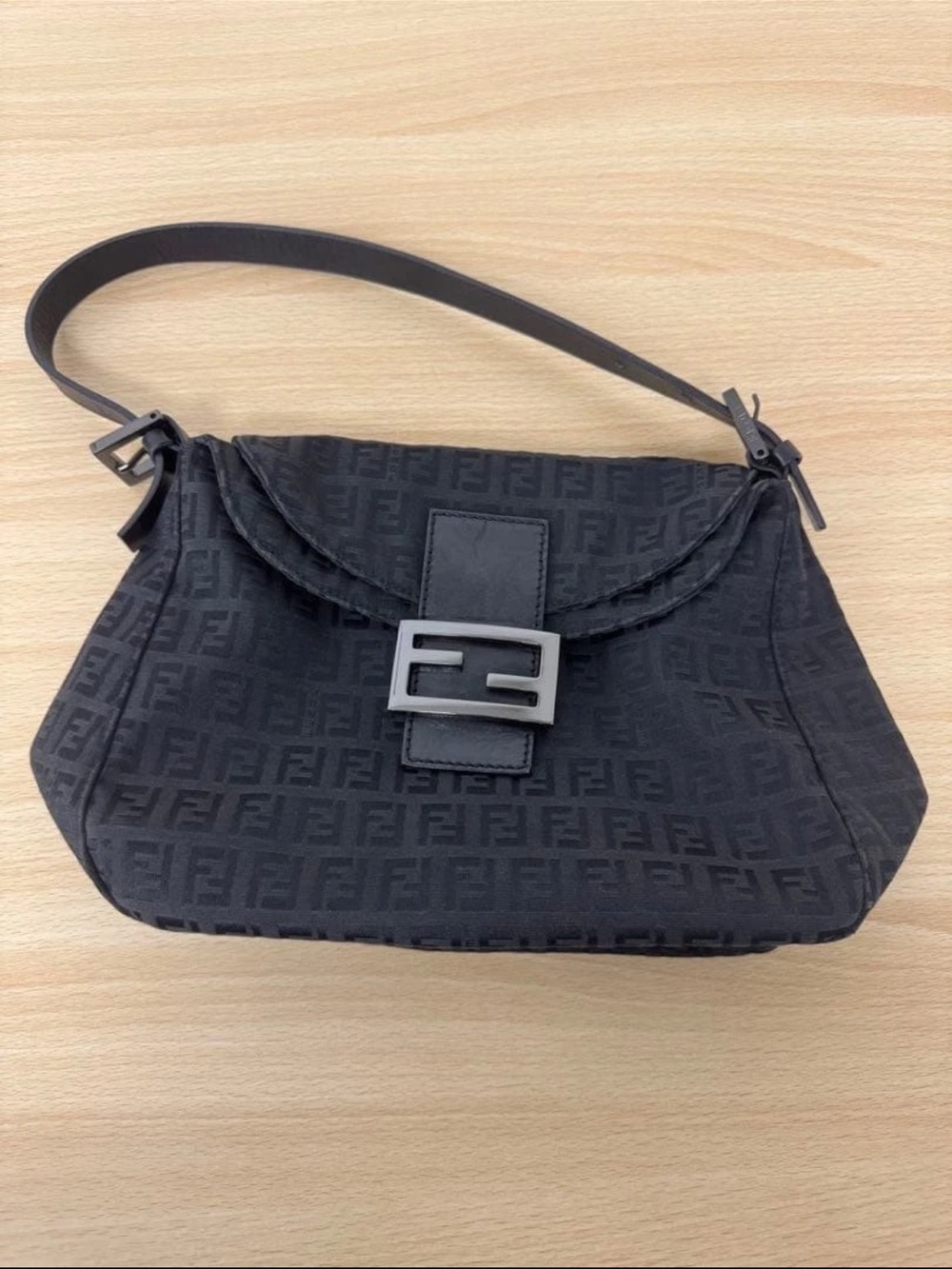 Fendi Black FF Logo Shoulder Bag with Matte Buckle